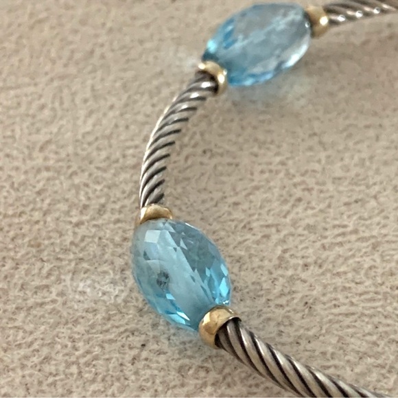 RARE David Yurman bijoux 18k blue topaz station bangle - Picture 3 of 10